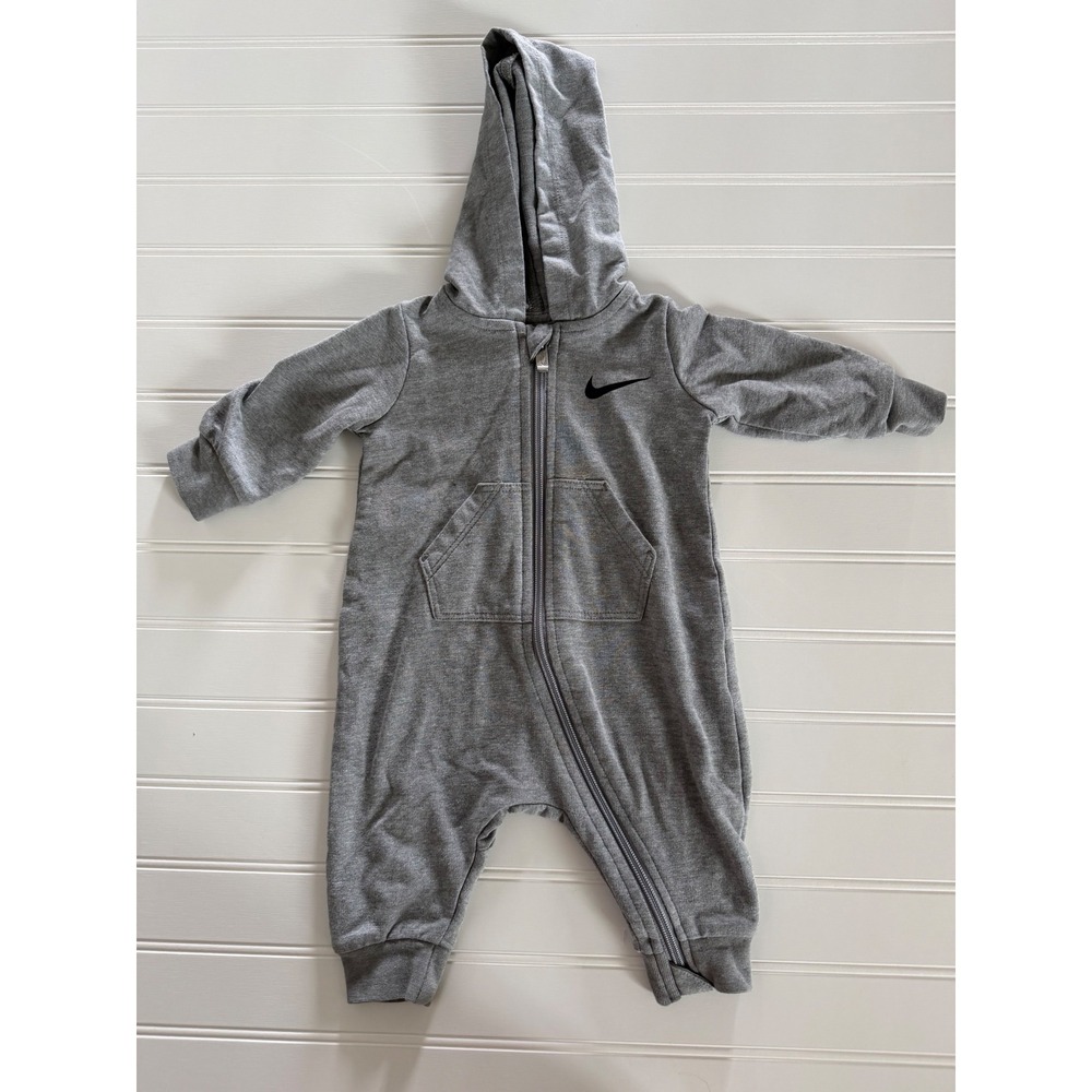 Nike Baby Boys Girls Hooded Coverall Romper Grey Swoosh 3M zipper